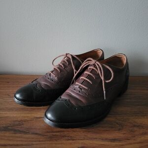 GEOX black and burgundy/brown leather wingtip oxford dress shoe
